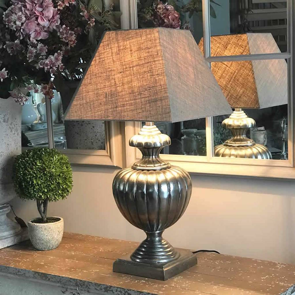 Hammered Nickel Urn Table Lamp Natural Shade By Cowshed Interiors Hammered Nickel Urn Table Lamp Natural Shade