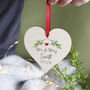 Mr And Mrs Christmas Heart Wooden Hanging Decoration, thumbnail 2 of 4