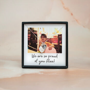 Silver St Christopher Double Heart Charm Necklace With Personalised Photobox, 2 of 7
