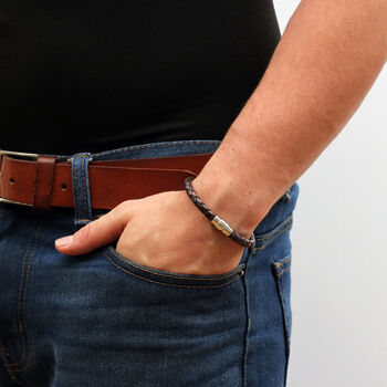 Personalised Men's Plaited Leather Bracelet With Photobox, 4 of 8