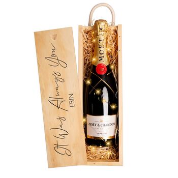 Champagne In Wooden Personalised Gift Box For Valentine's Day, 2 of 3