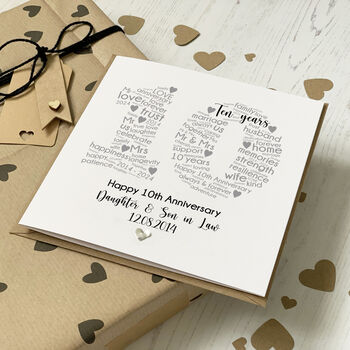 Personalised 10th Anniversary Card With Tin Heart, 5 of 6