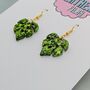 Green Glitter Monstera Leaf Resin Earrings, thumbnail 7 of 8