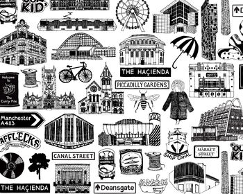 Manchester Illustrated Black And White Print, 8 of 10