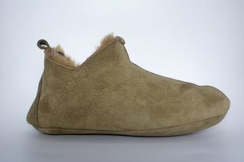 Sheepskin Slippers Olive 100% Hand Crafted Soft Sole, 3 of 8