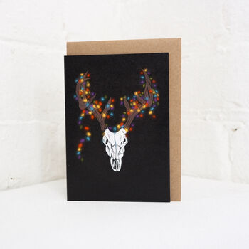 Reindeer Skull With Lights Gothic Christmas Card, 3 of 3