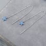 Aquamarine Blue Cz Flower Threader Earrings, thumbnail 9 of 12