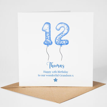 Personalised Blue Balloon 12th Birthday Card, 2 of 5