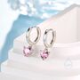 Pink Heart Cz Huggie Hoop In Sterling Silver, thumbnail 3 of 12