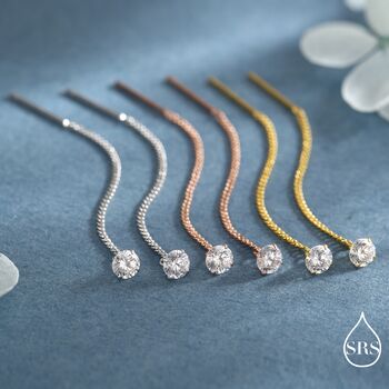 Minimalist Cz Threader Earrings In Sterling Silver, 5 of 11