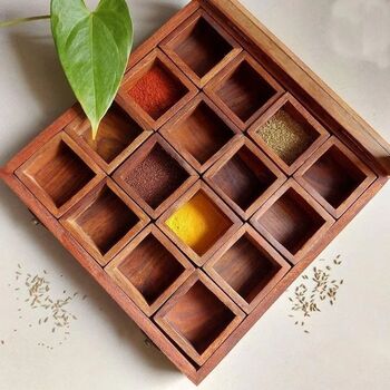 Wooden Handcrafted Spice Box 16 Square Compartments, 2 of 3