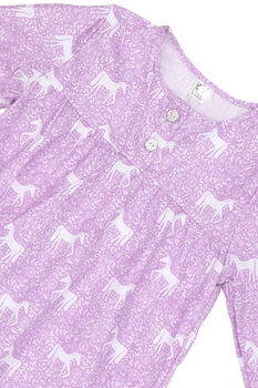 Girls Magical Unicorn Cotton Pyjama Set Pink Purple, 4 of 7