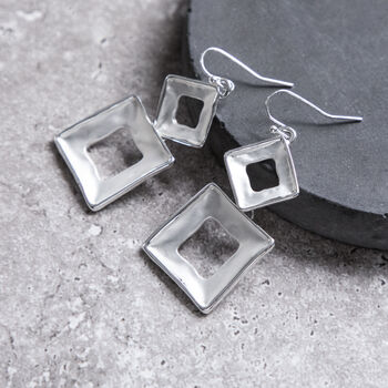 Dusky Pink And Grey Geometric Hollow Square Necklace, 5 of 5