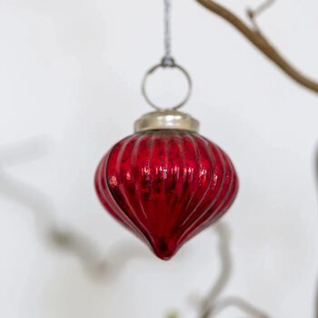 Red Glass Ribbed Onion Bulb Tree Decoration, 3 of 4