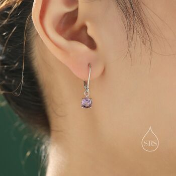 Amethyst Purple Cz Lever Back Hoop In Sterling Silver, 2 of 12