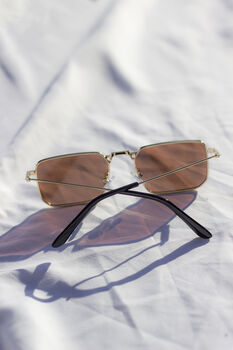 Brown Nose Bridge Angular Rectangle Aviator Sunglasses, 9 of 9