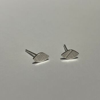 Flat Leaf Studs In Sterling Silver, 4 of 6
