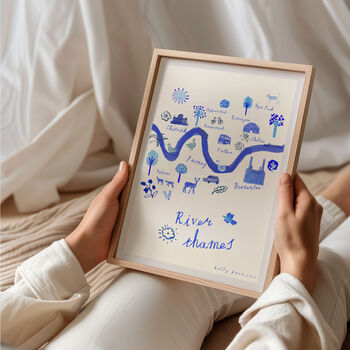 River Thames Map Poster London Blue Landmarks Travel Print, 3 of 6