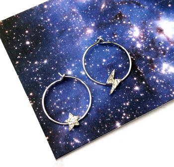 Mismatched Lightning Bolt And Star Hoop Earrings, 5 of 8