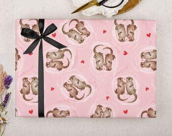 Valentine Wrapping Paper With Pink Otter Design, Three Sheet Pack, 2 of 2