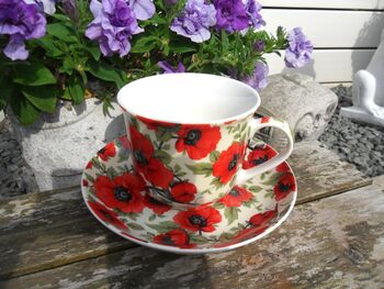 Large Cup And Saucer In Vibrant Red Poppy Design, 4 of 8