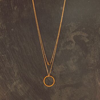 Layered Gold Circle Pendant Necklace With Double Chain, 7 of 7