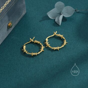 Sterling Silver Barbed Wire Hoops With Oxidised Finish, 2 of 11