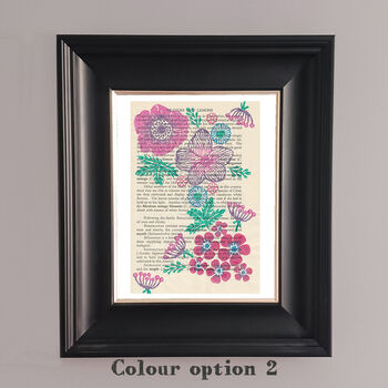 Floribunda Wood Block Print Vintage Book Page, 3 of 9