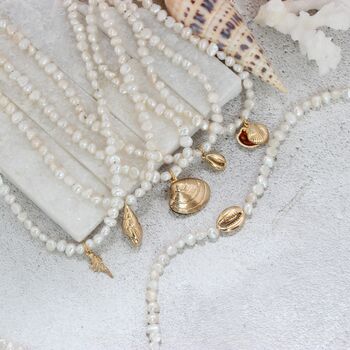 Pearl Choker Necklace With Gold Plated Seashell Charms, 11 of 12