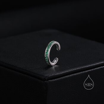 Sterling Silver Minimalist Emerald Green Cz Ear Cuff, 2 of 12