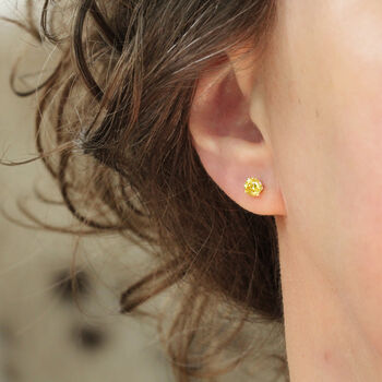 Yellow Crystal Stud Earrings In Gold Or Silver, 7 of 12