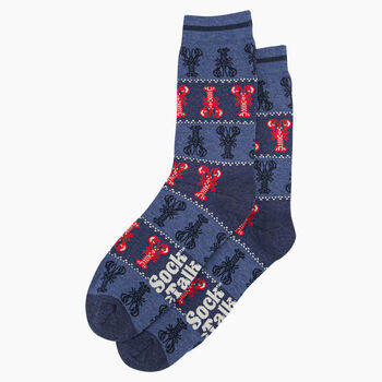 Lobster Fair Isle Bamboo Socks Men's Christmas Cracker Hanging Tree Decoration, 3 of 5