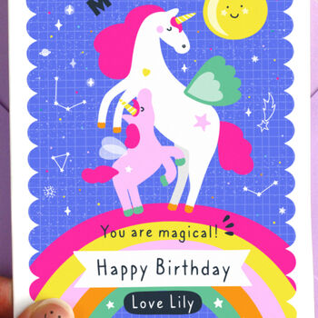 Personalised Happy Birthday Mummy Unicorn Card, 2 of 7