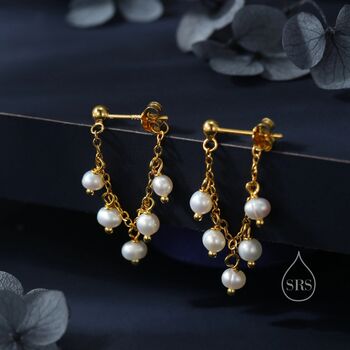 Sterling Silver Genuine Pearl And Chain Jacket Earrings In Sterling Silver, 6 of 11