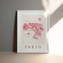 Porto Portugal Pink Skyline Cityscape Scene Art Print, thumbnail 1 of 2