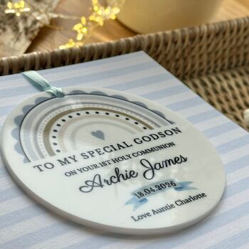 1st Holy Communion Blue Rainbow Keepsake Card, 3 of 4