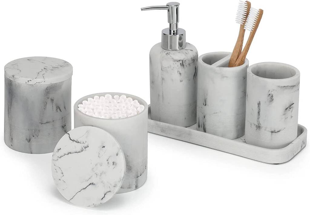 Six Piece White Bathroom Accessories Set By Momentum