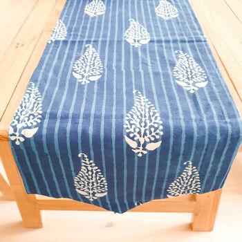Bagru Block Printed Indigo Table Runner, Blue And White, 7 of 11