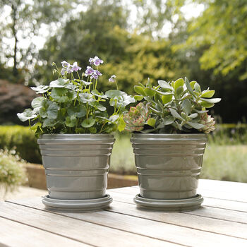 Lined Glazed Ceramic Pot With Saucer, 2 of 2