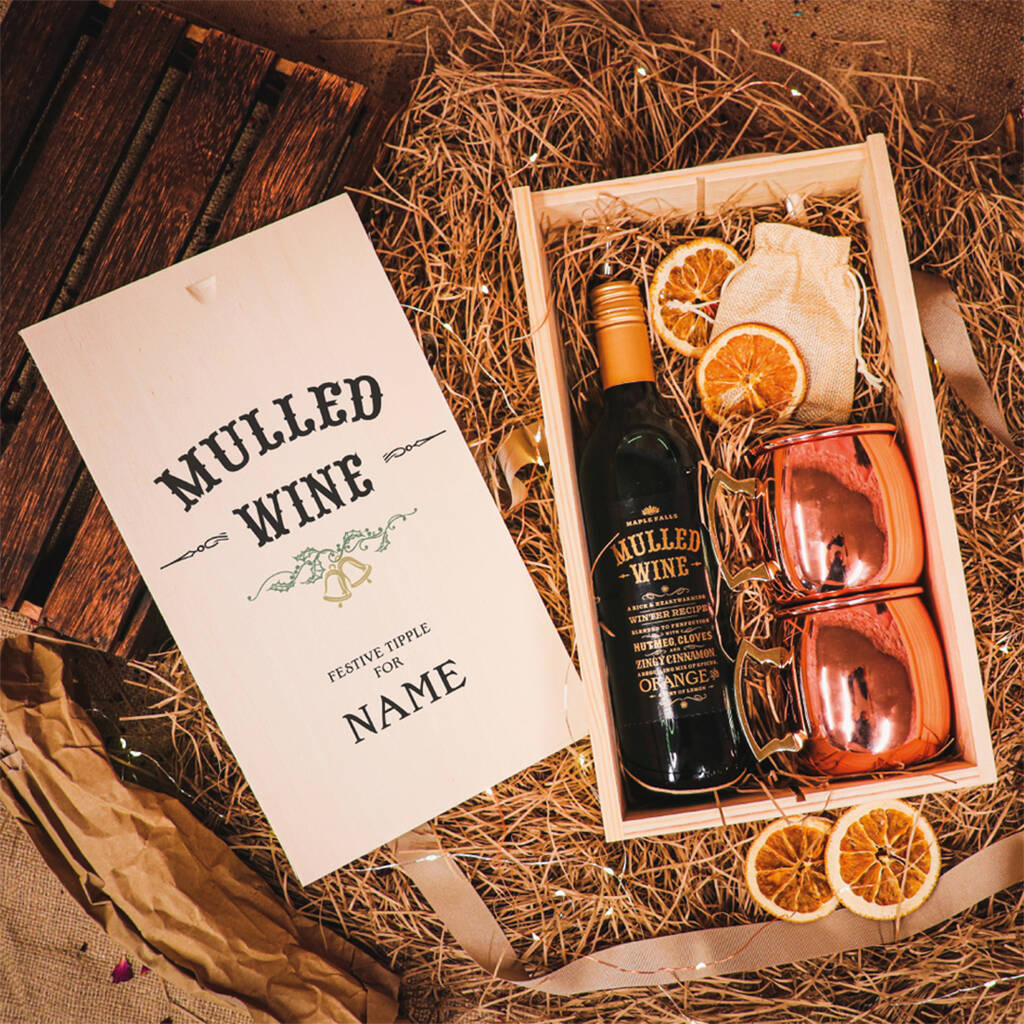Personalised Mulled Wine Gift Set In Wooden Box