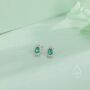 Tiny Emerald Green Droplet Cz Halo Stud Earrings, thumbnail 5 of 11