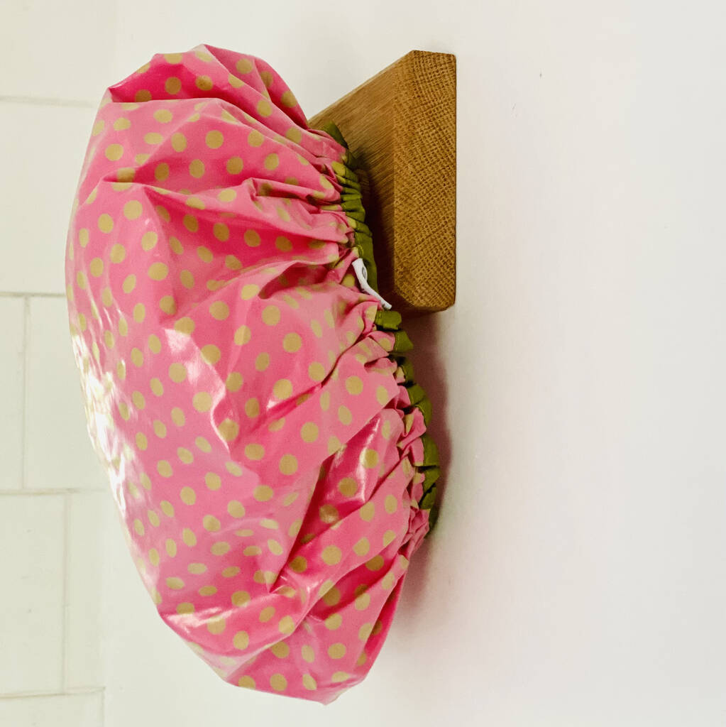 Waterproof Shower Cap In Pink And Lime Spot Print, 1 of 5