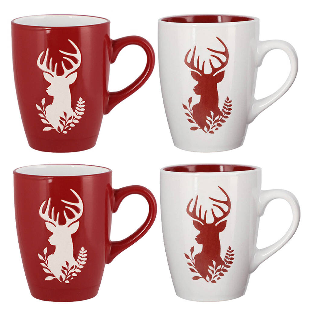 Set Of Four Christmas Reindeer Mugs By Dibor  notonthehighstreet.com