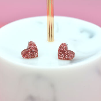 Mini Laser Cut Glitter Love Heart Earrings Studs, 8 of 12