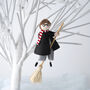 Young Wizard Boy On Broomstick Hanging Decoration, thumbnail 1 of 5