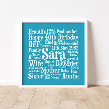 Birthday Personalised 40th Word Art Gift, 4 of 4