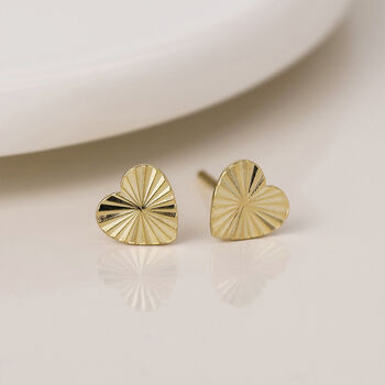 Gold Plated Sterling Silver Sunburst Heart Stud Earrings – 7mm, 4 of 8