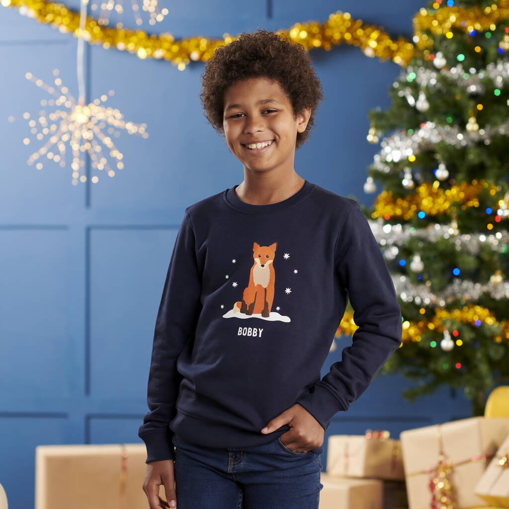 Personalised Cotton Fox Family Child Christmas Jumper, 1 of 6
