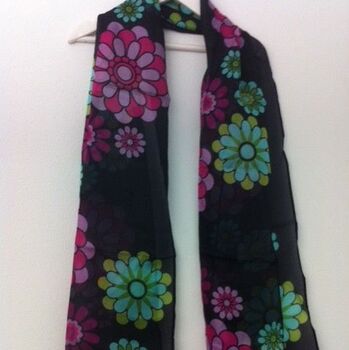 Silk Scarf Long Scarf Floral Black And Pink, 2 of 2