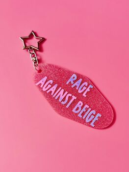 The 'Rage Against Beige' Sparkly Motel Keyring / Colour Lover Gift / Bold Statement Accessories / Funny Quote Keyring, 5 of 8